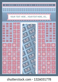 Abstract  patchwork of patterns with place for text, for book covers, cards and various designs.