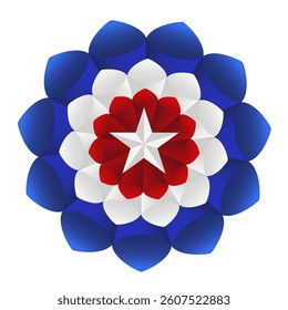 Abstract patriotic american star design with red, white, and blue petals