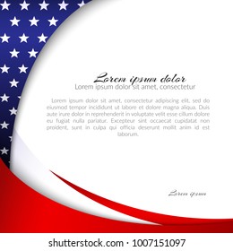 Abstract patriotic background with stars and flowing wavy lines of colors of the national flag of the USA for the holidays Independence Day President's Day Labor Day Element of card design Vector