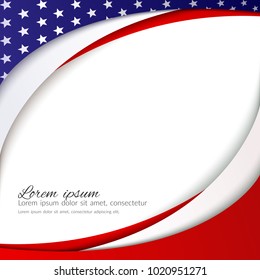 Abstract patriotic background with stars and flowing wavy lines of colors of the national flag of the USA for the holidays Independence Day President's Day Labor Day Element of card design Vector