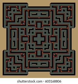 abstract pattern 3d maze square-shaped top view on a light background