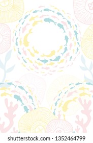 Abstract pattern with algae, jellyfish, corals, fish.Flat fish circle pattern.Vector illustration.