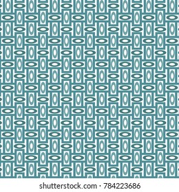 abstract pattern with alternating vertical and horizontal ovals and rectangles in different blue green shades arranged in rows 