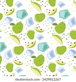 Abstract pattern with apple and ice cube pattern in flat style. Vector background. Fresh Seamless pattern. Summer time print. Lemonade wallpaper.