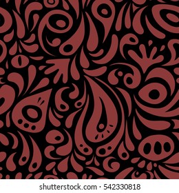 Abstract pattern in Arabian style. Red texture on black background. Graphic modern pattern. Seamless vector background.