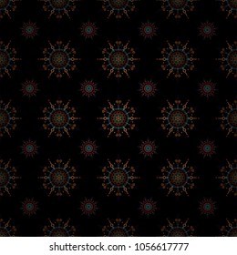 Abstract pattern in Arabian style. Seamless vector background. Gray and orange texture on black background. Graphic modern pattern.