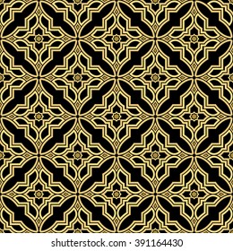 Abstract pattern in Arabian style. Seamless vector background.  Gold and black ornament