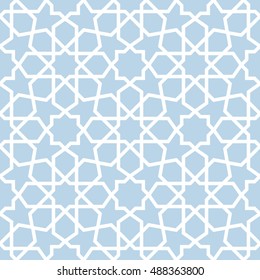 Abstract pattern in Arabian style. Seamless vector background. . White and blue ornament. Stylish graphic pattern.