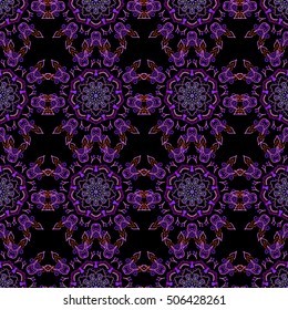Abstract pattern in Arabian style. Seamless vector background. Violet texture on black background. Graphic modern pattern.