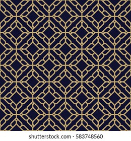Abstract pattern in Arabian style. Seamless vector background. Dark-blue and gold pattern. Graphic modern pattern.