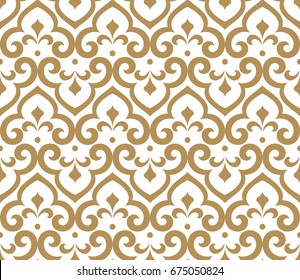 Abstract pattern in Arabian style. Seamless vector background. Graphic modern pattern. White and gold pattern. 