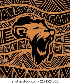 Abstract Pattern Art Of A Lion  Head Illustration In Map Of Africa.high Quality Illustration.