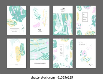 Abstract pattern artistic cards. Hand drawn textures. Graphic for banner, poster, cover, invitation, placard, brochure, flyer. Vector design for wedding, anniversary, birthday, party invitations.