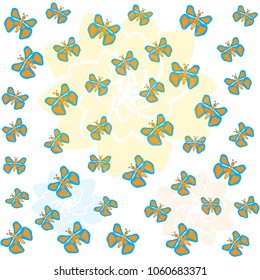 Abstract pattern background of butterfly seamless with blurred flowers backdrop.