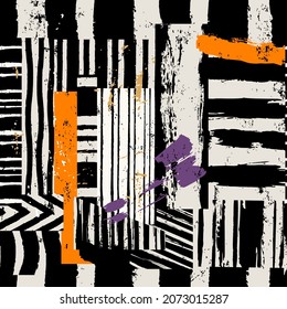 abstract pattern background, composition with stripes, waves, paint strokes and splashes, seamless