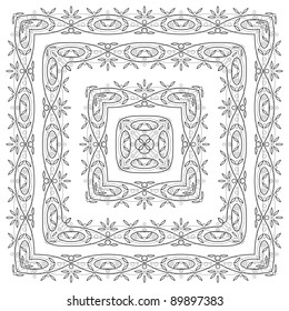 Abstract pattern background frame, graphic black and white contour. Vector
