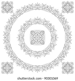 Abstract pattern background frame, graphic black and white contour. Vector