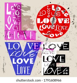 fondo de patrón abstracto con concepto de palabra / tipo de amor poco claro, negro y blanco