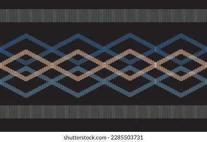 Abstract pattern background of ikat fabric illustration. Ethnic art design in dark tone