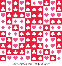 Abstract pattern background with playing card suits. Hearts, Spades, Diamonds, Clubs. Vector.
