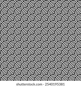 Abstract pattern background. Seamless wavy line texture and concentric circles design. Black and white geometric.