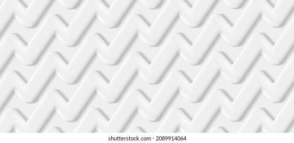 Abstract pattern background of white 3d volume zig zag stripes, mono chrome texture