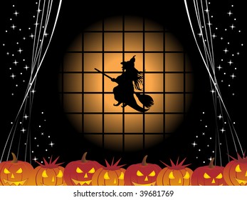 abstract pattern background with witch sit on hornbroom