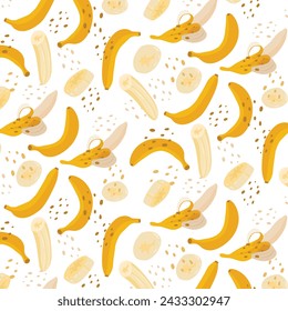 Abstract pattern banana in flat style. Fresh Seamless pattern. Summer time print. For vape, juice or ice cream background.