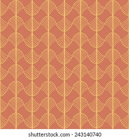 Abstract pattern based on a Traditional African Ornament. Warm orange colors. Seamless vector. Stylized papyrus leaves. For decoration or backdrop. Pattern fills. For decoration or printing on fabric.