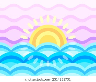 Abstract Pattern Based Waterscape With Rising Sun and Ocean Waves for SSTKabstract