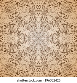 Abstract pattern in beige and brown with sharp line round ornament