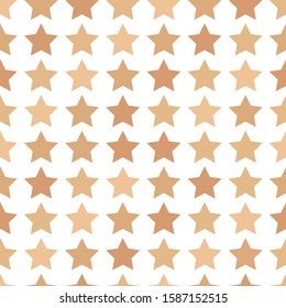 Abstract pattern with beige stars on white background. Seamless vector template. Christmas star. Texture for printing on fabric paper or for holiday. Vector graphics.