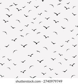 Abstract pattern with birds Gull hand drawn. white seamless pattern with black birds.  Stylish vector design for fabric, wallpaper, wrapping. vector illustration.