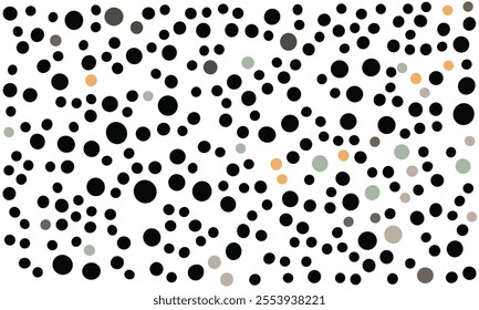 Abstract Pattern of Black Circles with Subtle Orange, Green, and Gray Accents on a White Background. Modern Minimalist Design