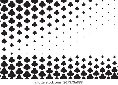 Patrón Abstractas de trébol negro que se desvanece en el espacio en blanco, creando un elemento dinámico, moderno y de Diseño gráfico.