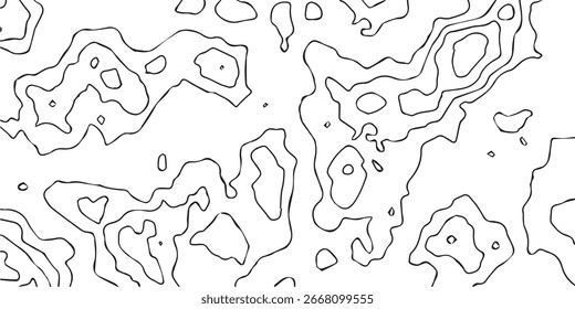An abstract pattern of black contour lines, resembling topographical maps, is presented isolated on a clean white background.