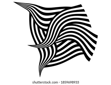 Abstract pattern of black curved lines on a white background. Striped vector art.