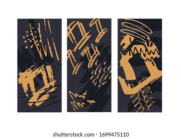Abstract pattern - black and gold. Social media story templates. Seasonal sale banner. Trend background.  Pattern background set.