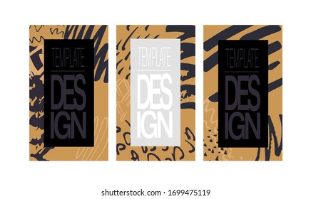 Abstract pattern - black and gold. Social media story templates. Seasonal sale banner. Trend background.  Pattern background set.