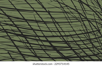 Abstract pattern of black lines on a green background. Composition in the form of an arbitrary two-color background. Vector illustration, EPS 10.