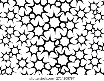 Patrón Abstractas de estrellas negras sobre un fondo blanco. Elemento de diseño de Vector. Fondo de Vector moderno para embalaje, cubierta, publicidad, cartel. Brilla. Festiva, regalos. Textil