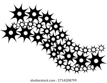 Patrón Abstractas de estrellas negras sobre un fondo blanco. Elemento de diseño de Vector. Cinta curva decorativa para la cubierta, publicidad, cartel. Brillar