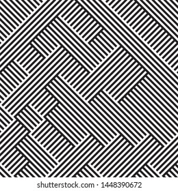 Abstract pattern with black stripes. Vector seamless texture. Modern geometric background with intersecting stripes. Ratio between foreground and background (black and white stripes) is 50%:50%.