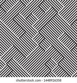 Abstract pattern with black stripes. Vector seamless texture. Modern geometric background with intersecting stripes. Ratio between foreground and background (black and white stripes) is 50%:50%.