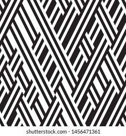 Abstract pattern with black stripes. Vector seamless texture. Modern geometric background with intersecting stripes. Ratio between foreground and background (black and white stripes) is 50%:50%.