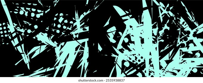 Abstract pattern of black and teal shapes with spiky edges.