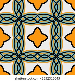 Abstract Pattern (Black, White, Blue, Orange) - Repeating Vector Image; Easily Editable; Endless Design; Colorful lIlustration. Print for Gift Paper, Packaging, etc.