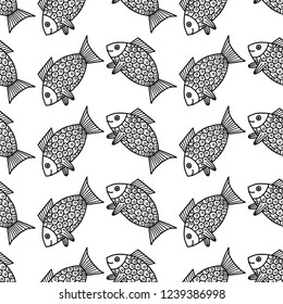Abstract pattern black and white fish doodle Sketch