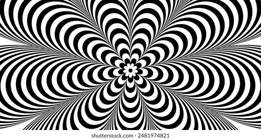 Abstract pattern of black and white lines. Optical illusion. Op art illustration.