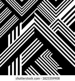 Patrón abstracto con líneas rayadas blancas negras. Fondo vectorial, textura. Elemento futurista, diseño tecnológico.